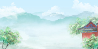 蓝色中国风山水水墨画风景古风展板背景